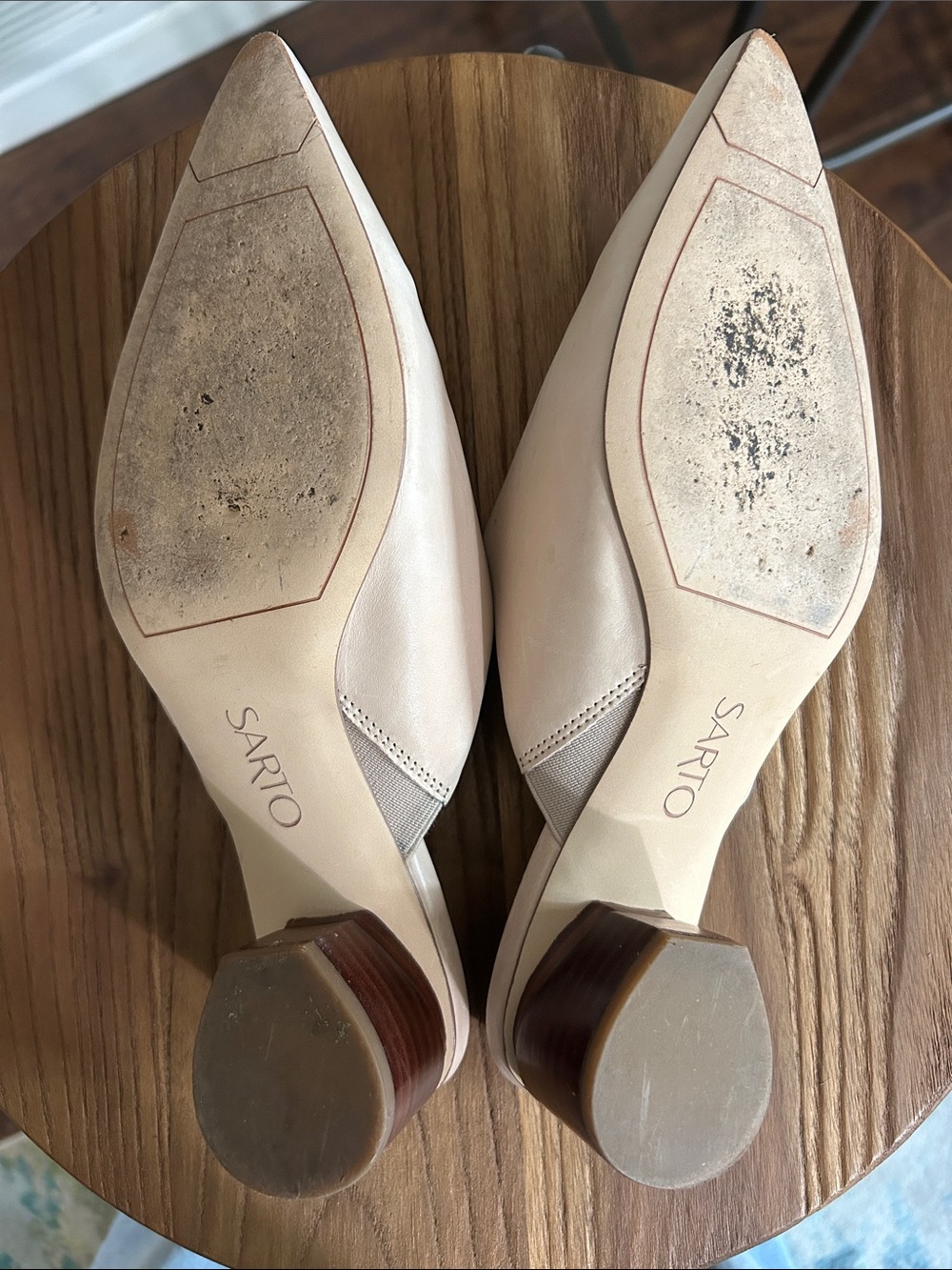 Franco Sarto Cream Pointed Leather Slide Mules - Picture 5 of 11